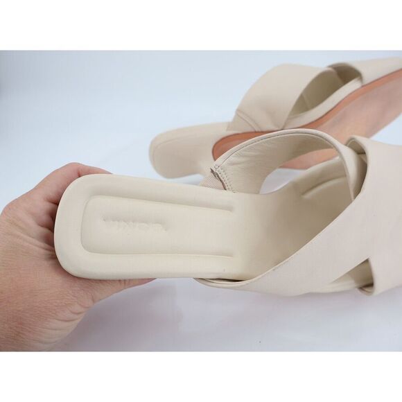 Vince Cecila Crisscross Sandal Ivory Leather Kitten Heel Comfy Career Size 11M - Picture 8 of 11